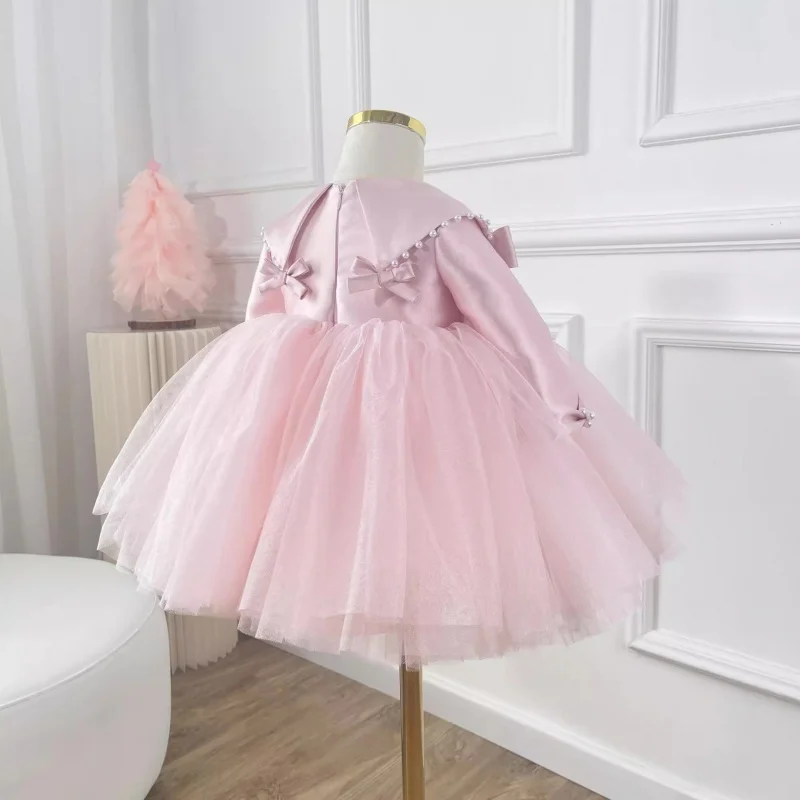 Girls' Formal Dress2025New Spring Birthday Princess Dress Children's Evening Dress Baby Full-Year Long Sleeve Pettiskirt