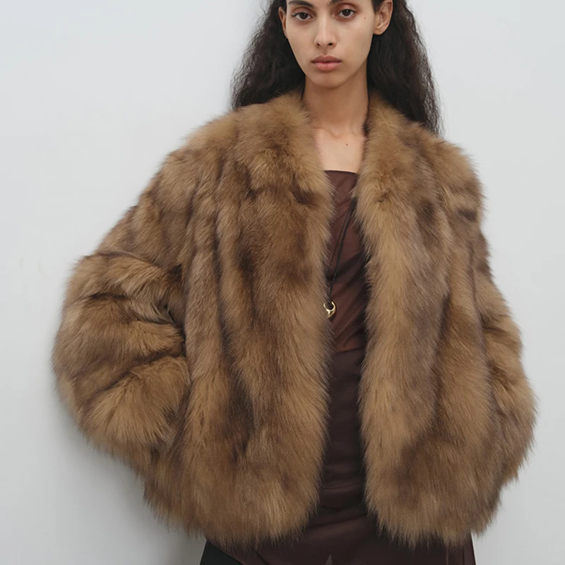 سترة نسائية من فرو الثعلب الصناعي معطف شتوي سميك ودافئ متدرج وأكمام طويلة أنيق غير رسمي ملابس خارجية أمريكية كسول للشارع