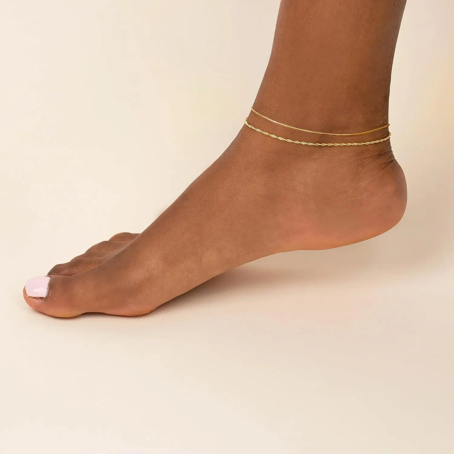 Gold Plated Ankle Bracelets For Women Waterproof,18k Gold Plated Anklets Layered Thin Snake Chain Herringbone Anklets Non Tarnis