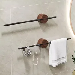 40/50cm Wood Towel Rack Towel Hanger Bath Towel Holder Wall Hanging Towel Bar Space Aluminum Bathroom Shelf Kitchen Storage Rack