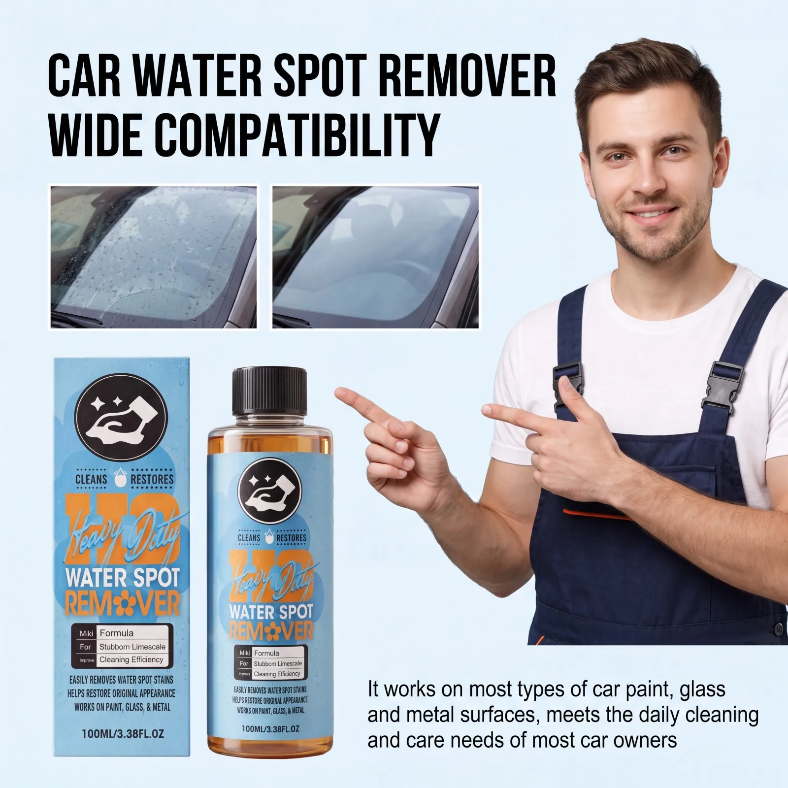 Car Water Spot Remover Stubborn Limescale Stain Cleaner Paint Glass Metal Restore Gloss Mild Water Repellent Anti-Fog Spray