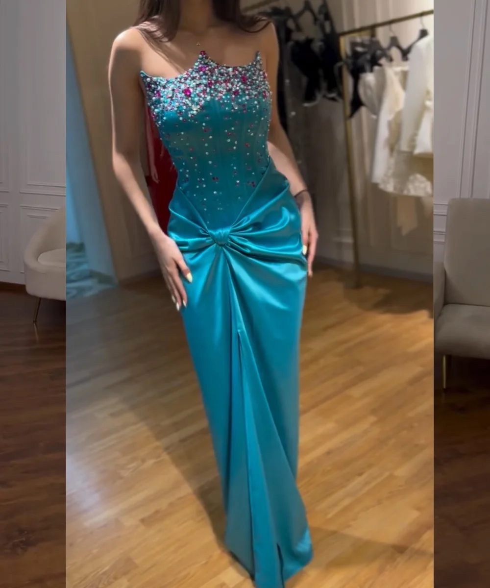 

Customized Intricate Charmeuse Pleat Sequined Pattern Straight Strapless Long Evening Dresses Luxury 2025 Formal