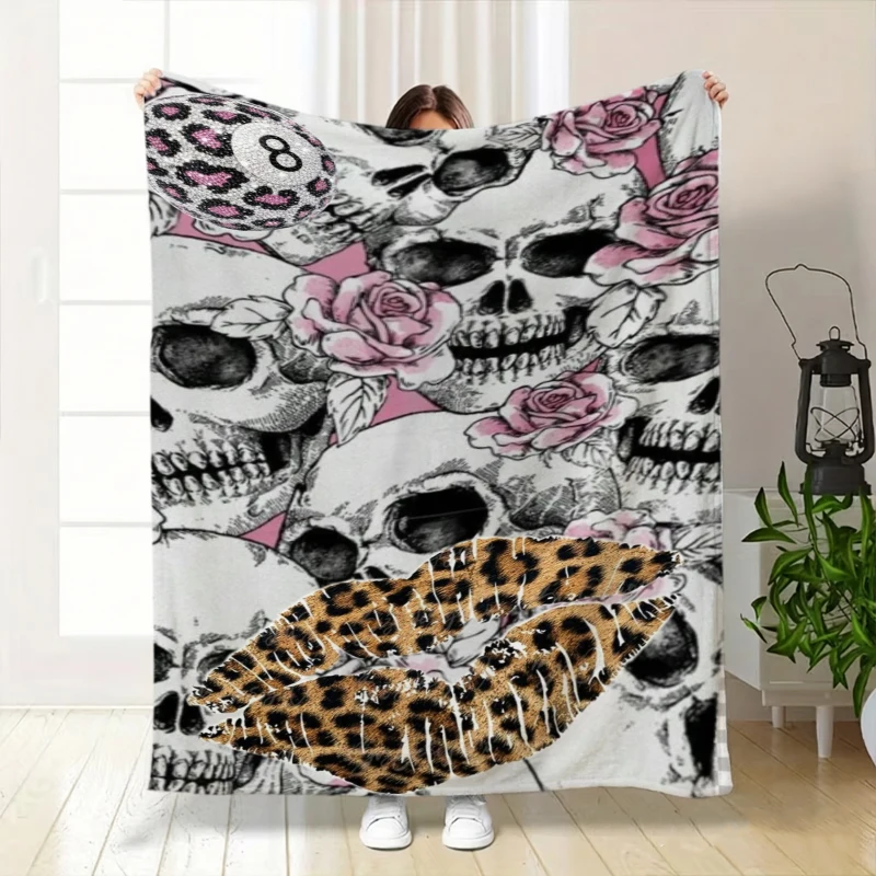 Leopard Lips Skull Rose Rock And Roll Fleece Blanket For Bold Bedroom Decor Lightweight Plush Throw Blanket Wrap