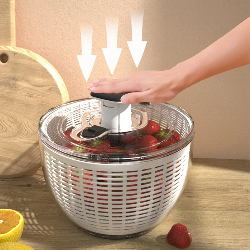 Salad Spinner Lettuce Dryer 1-Handed Easy Press Larg Vegetable Dryer Salad Mixer For Greens, Herbs, Berries, Fruits Easy Install