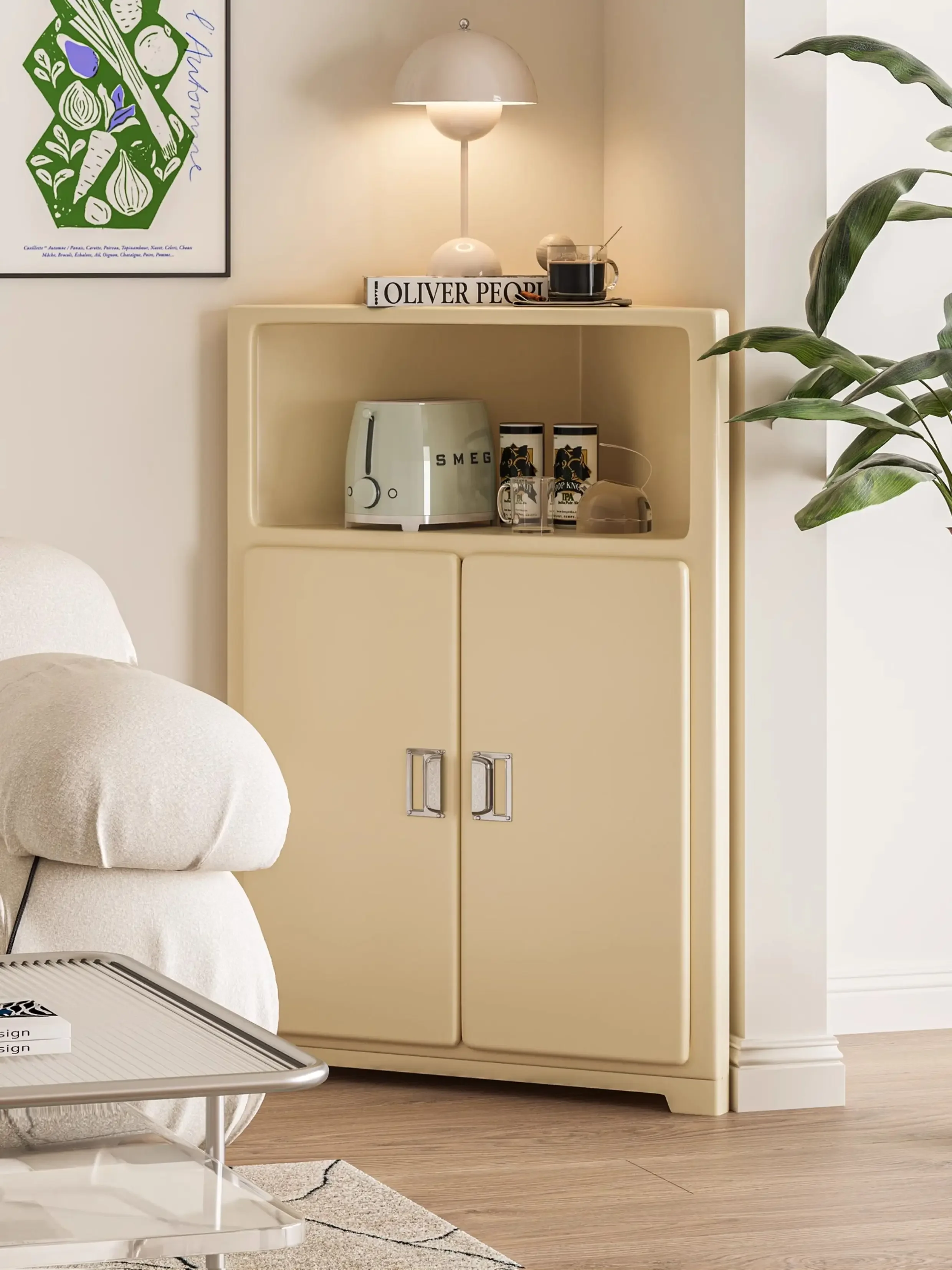 Solid wood simple cream wind corner cabinet simple design living room corner floor locker corner shelf