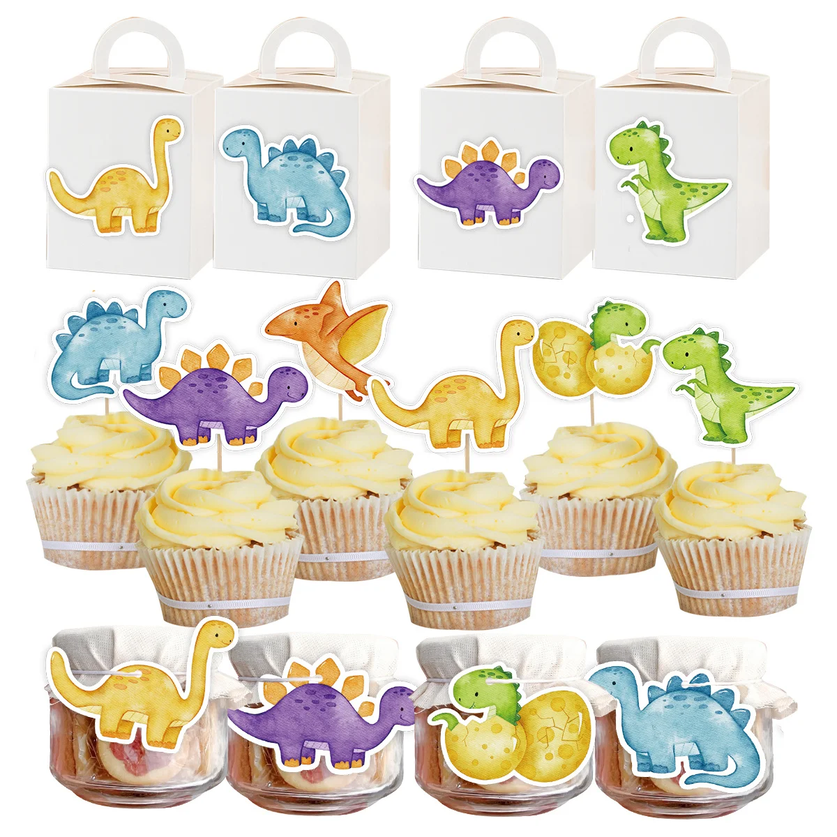 1Set Carton Dinosaur Cupcake Toppers Paper Tag Straws For Boy\'s Dinosaur Birthday Baby Shower Party Decoration Gifts Wrappings