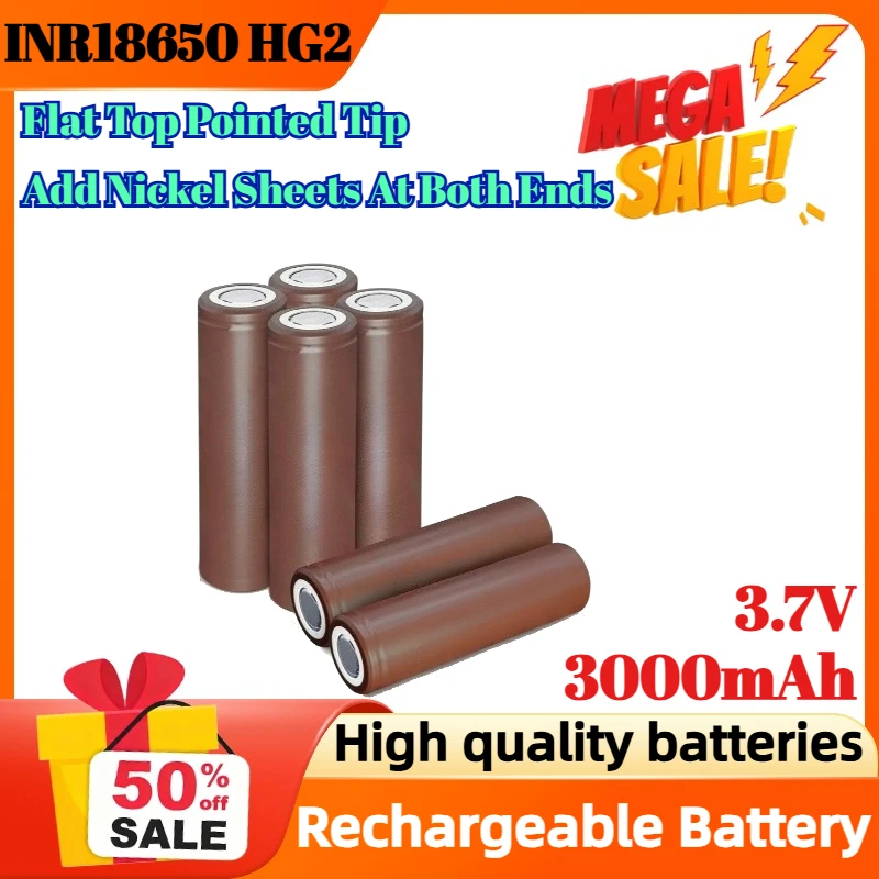

INR18650 HG2 3.7V 3000mAh Add Nickel Sheets At Both Ends Flat Top Pointed Tip for Scooter Electric Vehicle Battery