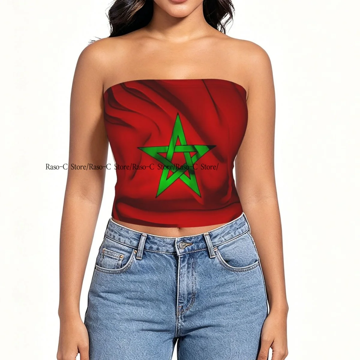 Women Shirt Summer Strapless Backless Tops National Flag Of Morocco Sleeveless Vest