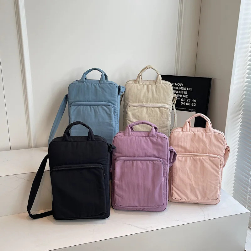 Custom Logo Korean Style Padded Laptop Bag, Lightweight Nylon Notebook Sleeve, Casual Handbag & Crossbody Bag for Women
