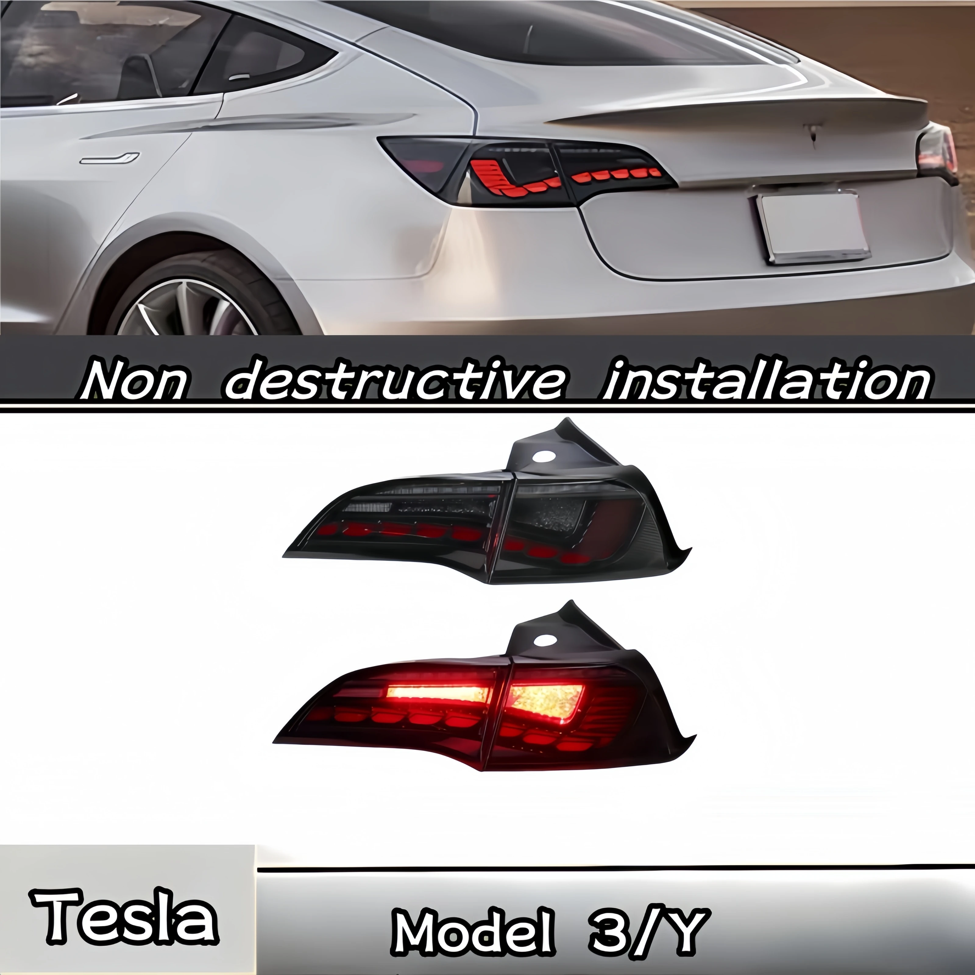 Applicable to for Tesla Model 3 Model Y modified dynamic Dragon scale LED water steering Dragon class taillight assembly steerin