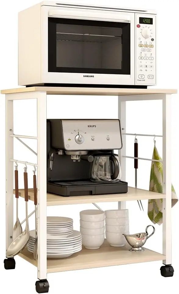 

3-Tier Kitchen Baker'S Ra Utility Microwave Oven Stand Storage Cart Workstation Shelf, White Oak W4-Mp-N
