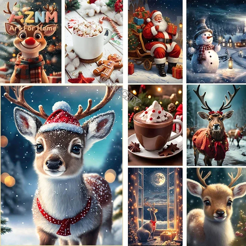 Christmas Wall Decor Art Canvas Painting Festive Christmas Reindeer Santa Gifts Snowman Posters Canvas Print Art for Home Decor