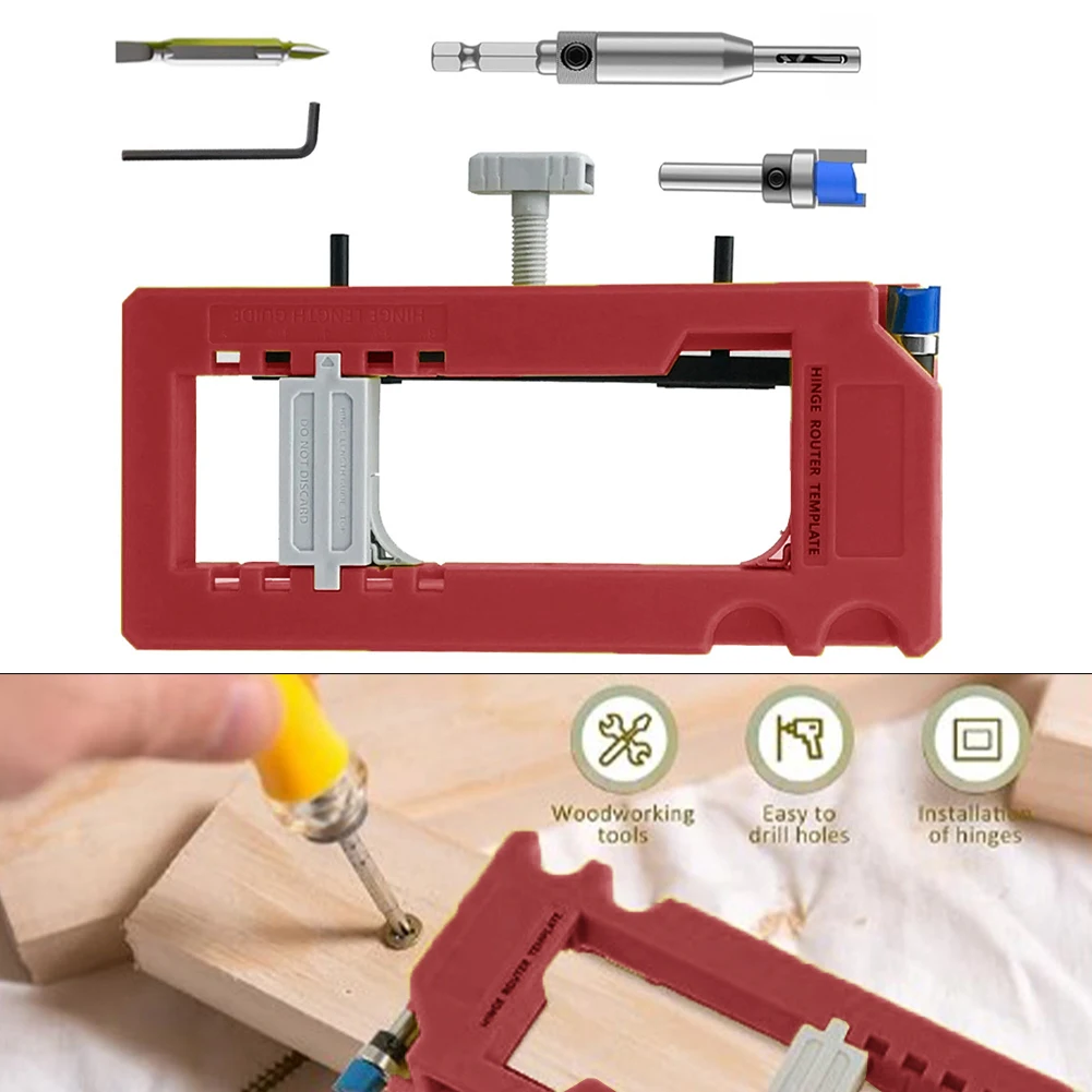 2pcs Door Hinge Installation Jig Kit Router Template With Non-slip Pads For Woodworking Mortising Tool Adjustable Guide