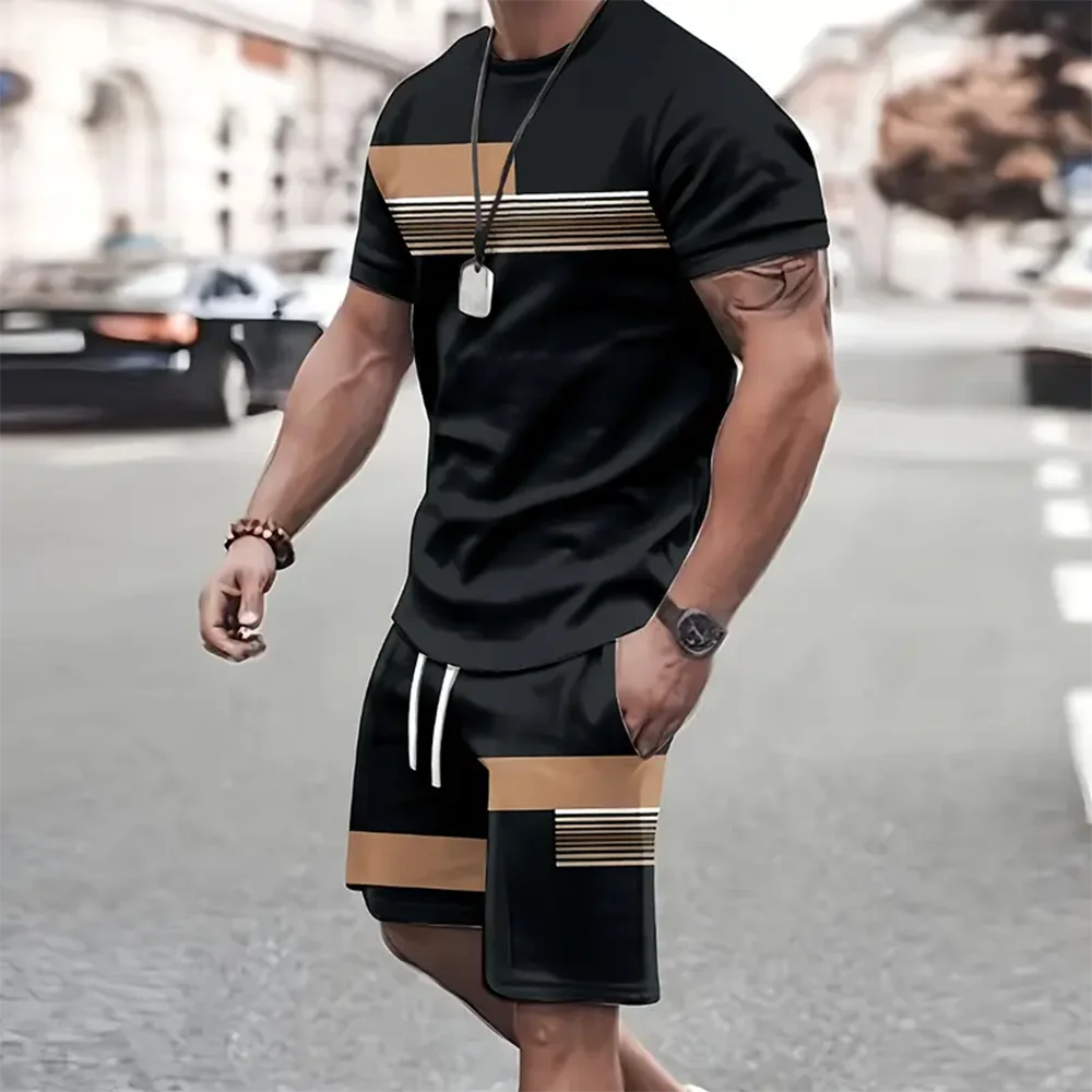 Summer Casual Round Neck Short-Sleeved T-Shirt Fashion Shorts Suits Summer Loose Men\'s Two-Piece Sets Sportwear 2024 New Design