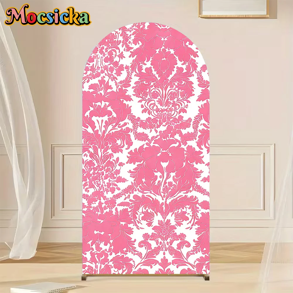 

Mocsicka Art Arch Background Covers Cloth Soft Double-Sided Studio Shooting Props Baby Shower Backdrop Pink Floral Pattern Decor