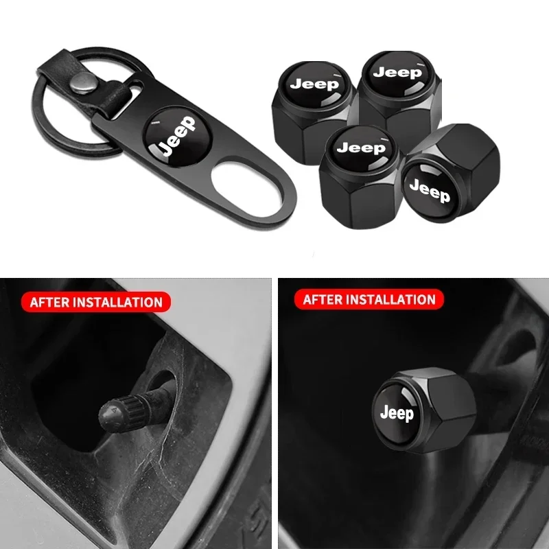 Chaveiro para Carro com Tampa de Válvula de Pneu, Acessórios de Estilo Automotivo para Jeep Grand Cherokee Wrangler JK Gladiator Compass Renegade