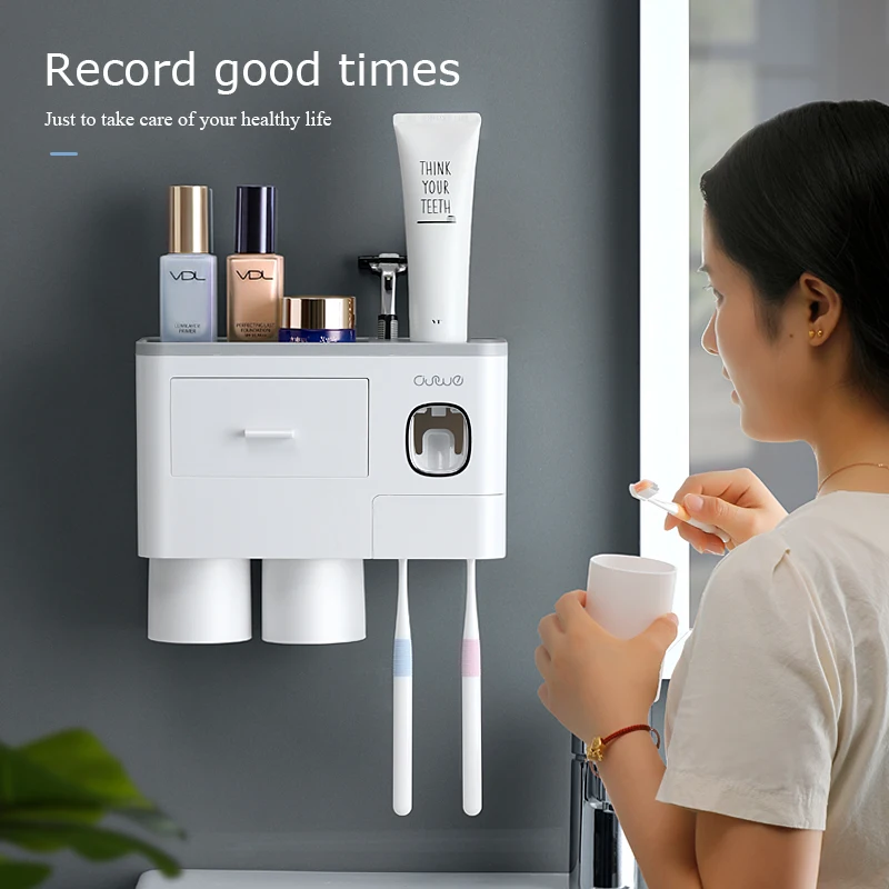 Bathroom Accessories organizer Set Toothbrush Holder Automatic Toothpaste Dispenser Holder Toothbrush Wall Mount Rack Tools Set