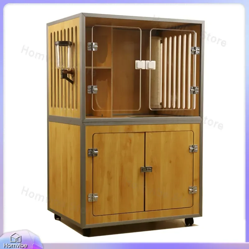 Large Solid Wood Cat House Indoor Transparent Cat Villa Cage Modern Pet Furniture Free Space Cat Nest Cabinet for Home