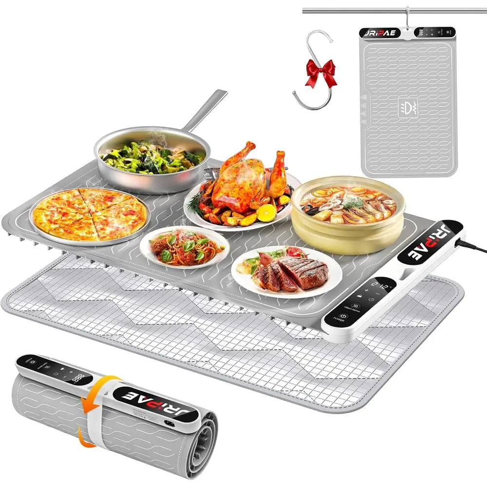 

Portable Electric Food Warming Mat with 7-Level Temperature Control and 8-Hour Timer for Buffets and Everyday Use