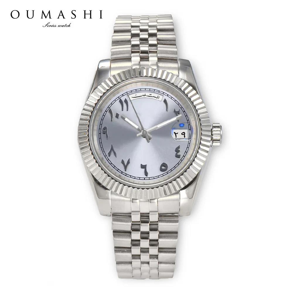 40 ミリメートルメンズ腕時計アラビア文字ミヨタ 8285 ムーブメント腕時計ステンレス鋼サファイアガラス防水自動機械式時計