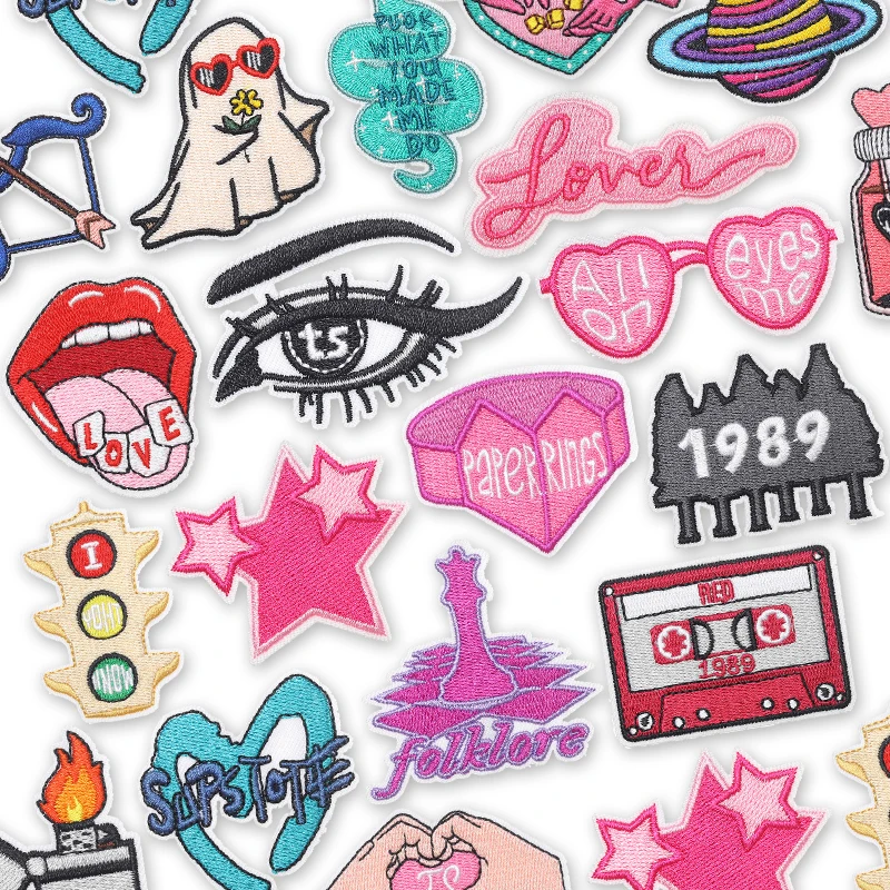 10 unids/set insignias rosas de historia de amor parches para planchar para ojos para ropa parche termoadhesivo 1989 Radio bordado parche para coser DIY