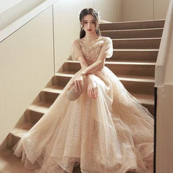 Robe de soiree Champagne V-Neck Slim Formal Dress Wedding Elegant Evening Dresses Formal Party Dress Prom dresses Luxury Dress