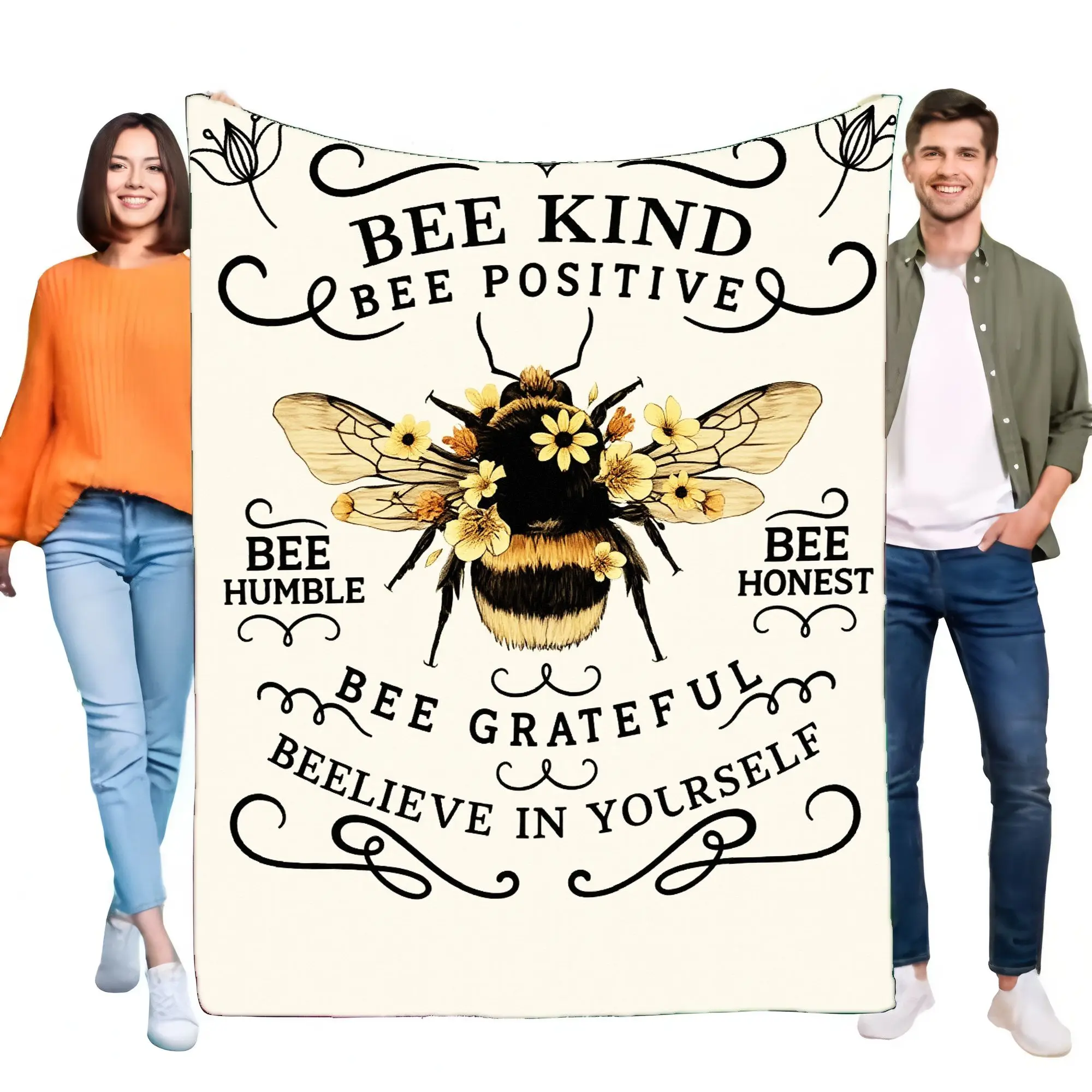 Bee Kind Bee Positive Blanket Cozy Soft Warm Throw Gift For…