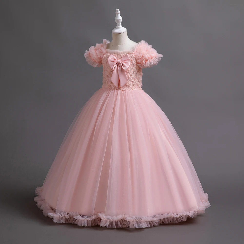 Girls Party Dress 4 Colors 110cm-160cm Kid Princess Dresses Pink Wedding Birthday Ball Gown Elegant Costumes