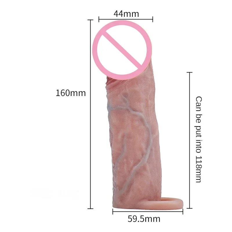 Silicone Hollow Penis Sleeve Reusable Condom Penis Extender Enlarge Penis Delayed Ejaculation Exercise Men Adult Sex Toy Couple