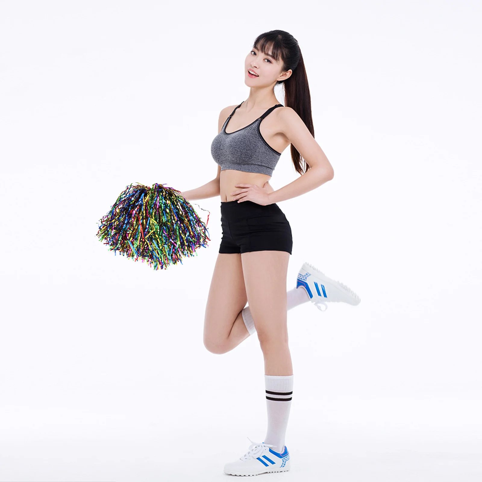 

10pcs Cheerleading Poms 20g Small Pom Poms Handle Seven Colors Sports Event Prop Lightweight Reusable Team Spirit