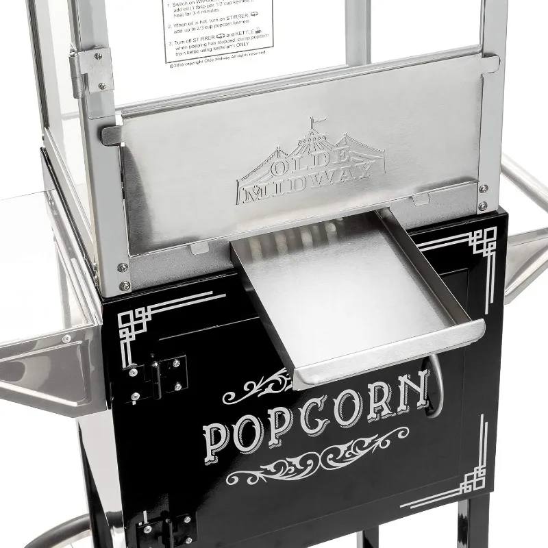 Popcornmaschinen-Hersteller im Vintage-Stil mit Wagen und 8-Unzen-Wasserkocher – Schwarz, 15,75" L x 27" B x 60,5" H