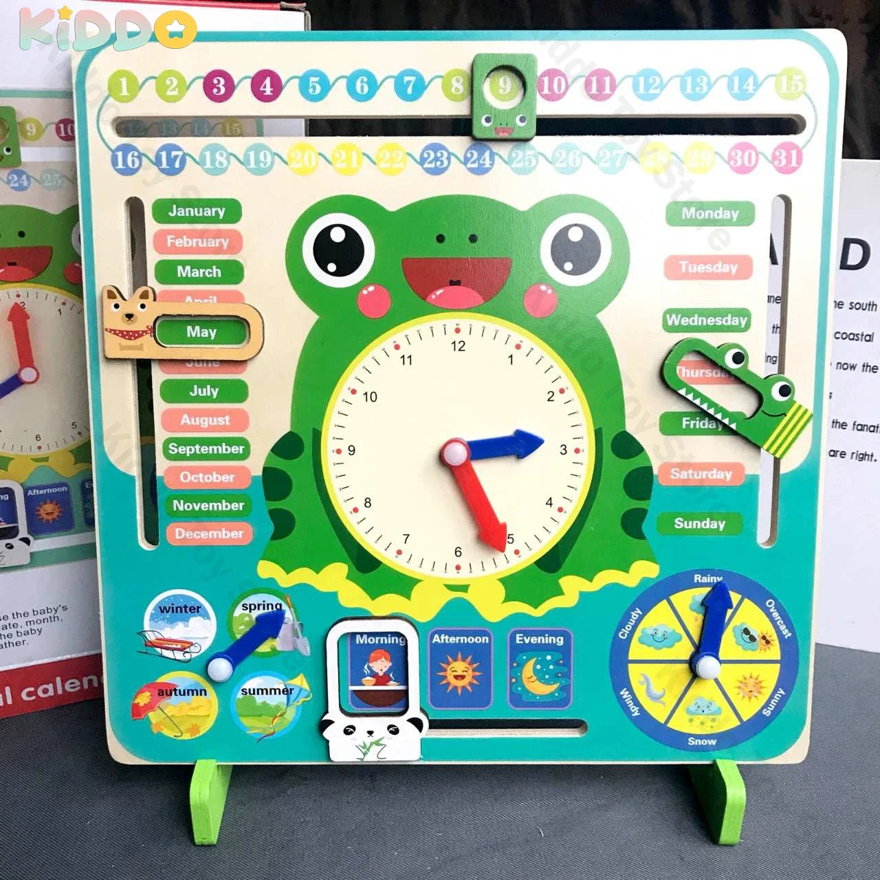 Kids Wooden Montessori Toys Weather Season Calendar Clock Time Cognition Preschool Early Educational Teaching Toys for Kids Gift