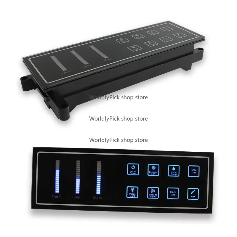 8 Gang 3-Way RV Switch Control Panel Blue LED Waterproof Touch Switch Panel with Water Level Display
