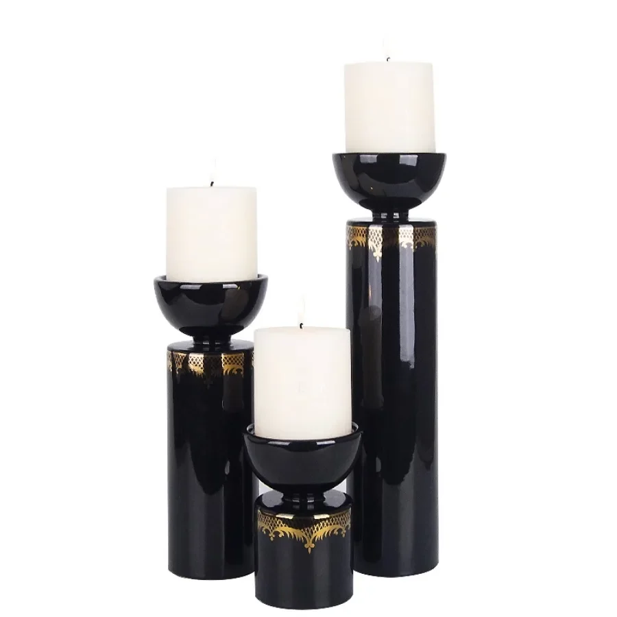 

Unique Candle Holder Birthday Wedding Stand European Candle Holder Tealight Ceramic Vertical Round Black Church Bougeoir Candles