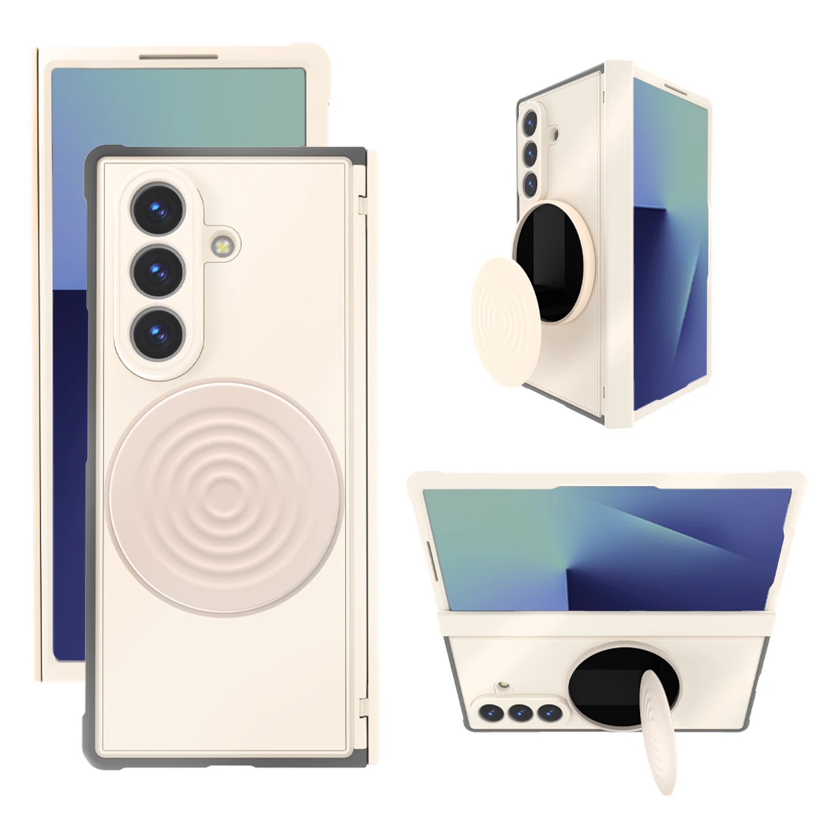 Funda Magnética 360 para Samsung Galaxy Z Fold 7 6 5 4 3, Plegable en Tres Partes ° Soporte Giratorio con Bisagra, Cubierta Antigolpes con Película de Vidrio