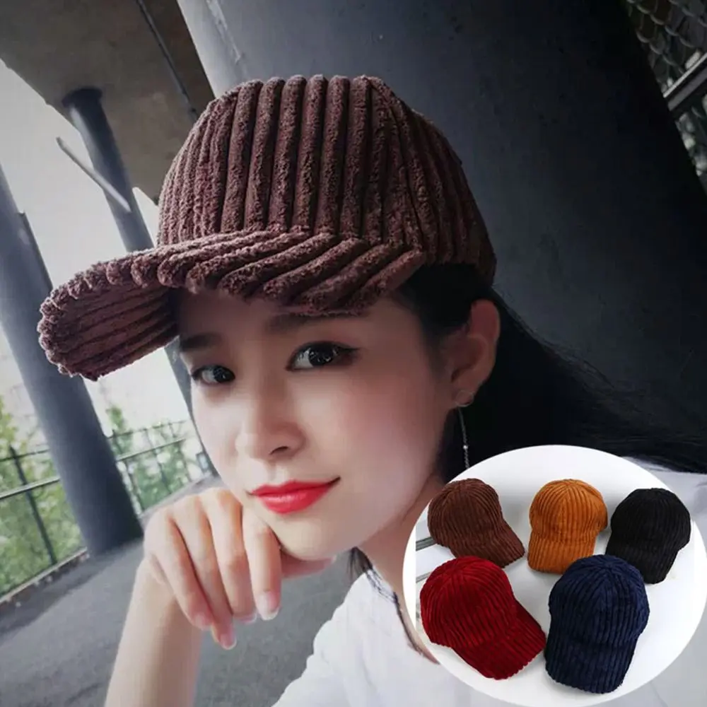 Casual Coarse Stripe Baseball Hat Velvet Sun Protection Hip Hop Hat Versatile Sun Shading Corduroy Hat Girls