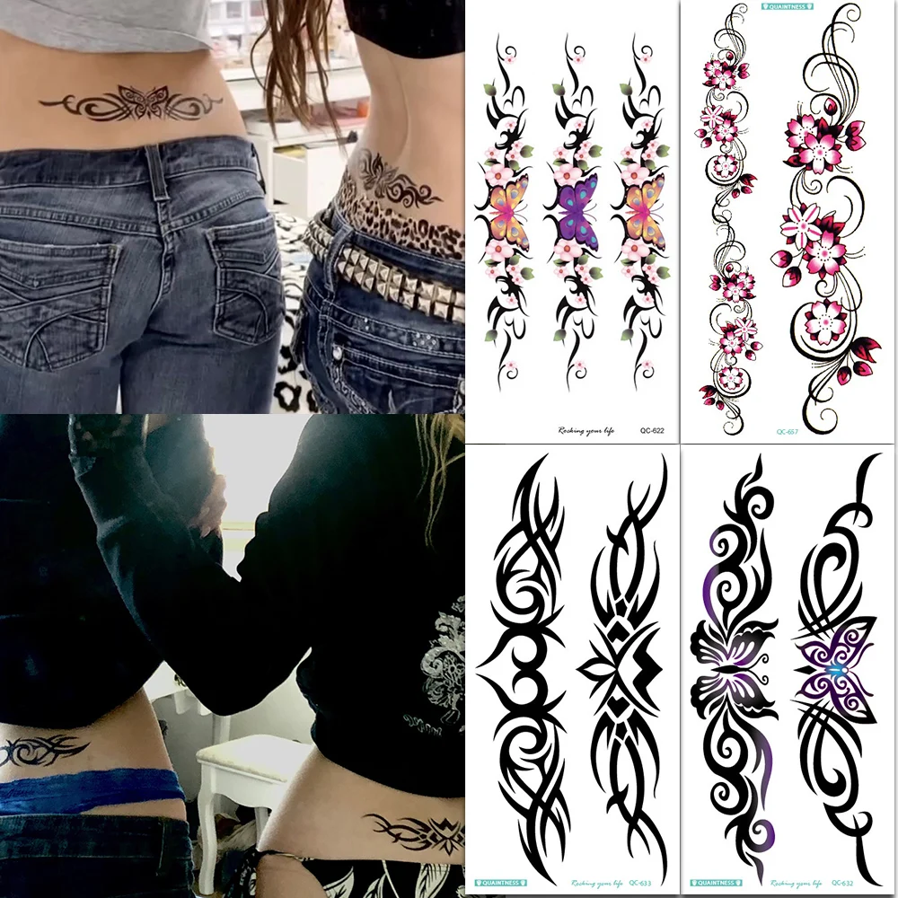 Hot Sale Butterfly Flower Temporary Tattoo  Sexy Waist Body Fake Tattoo Sticker Leg Belly Waterproof Fake Scars Women Tattoo