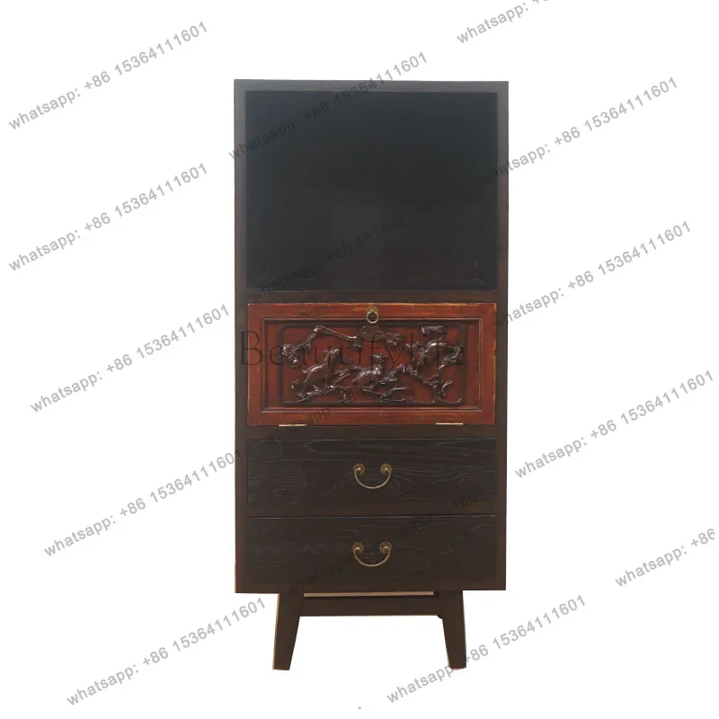 New Chinese solid wood retro old locker living room wall display cabinet