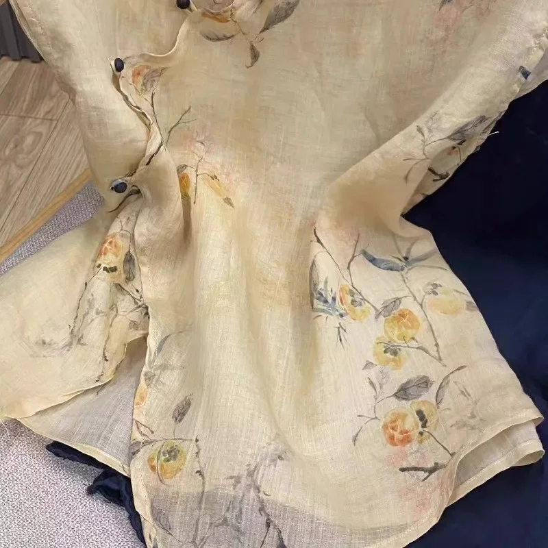 

Низкая цена, хлопок и лен, новый китайский слэ, маленький ирт, национальный с принтом, ретро, художественный персональный топ для женщин