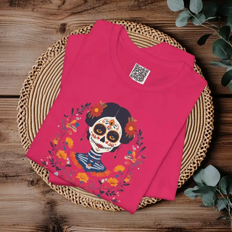 Camiseta elegante Catrina Día de los Muertos Floral Calavera mexicana calavera de azúcar arte gótico estético suave Bella lona XS 5XL