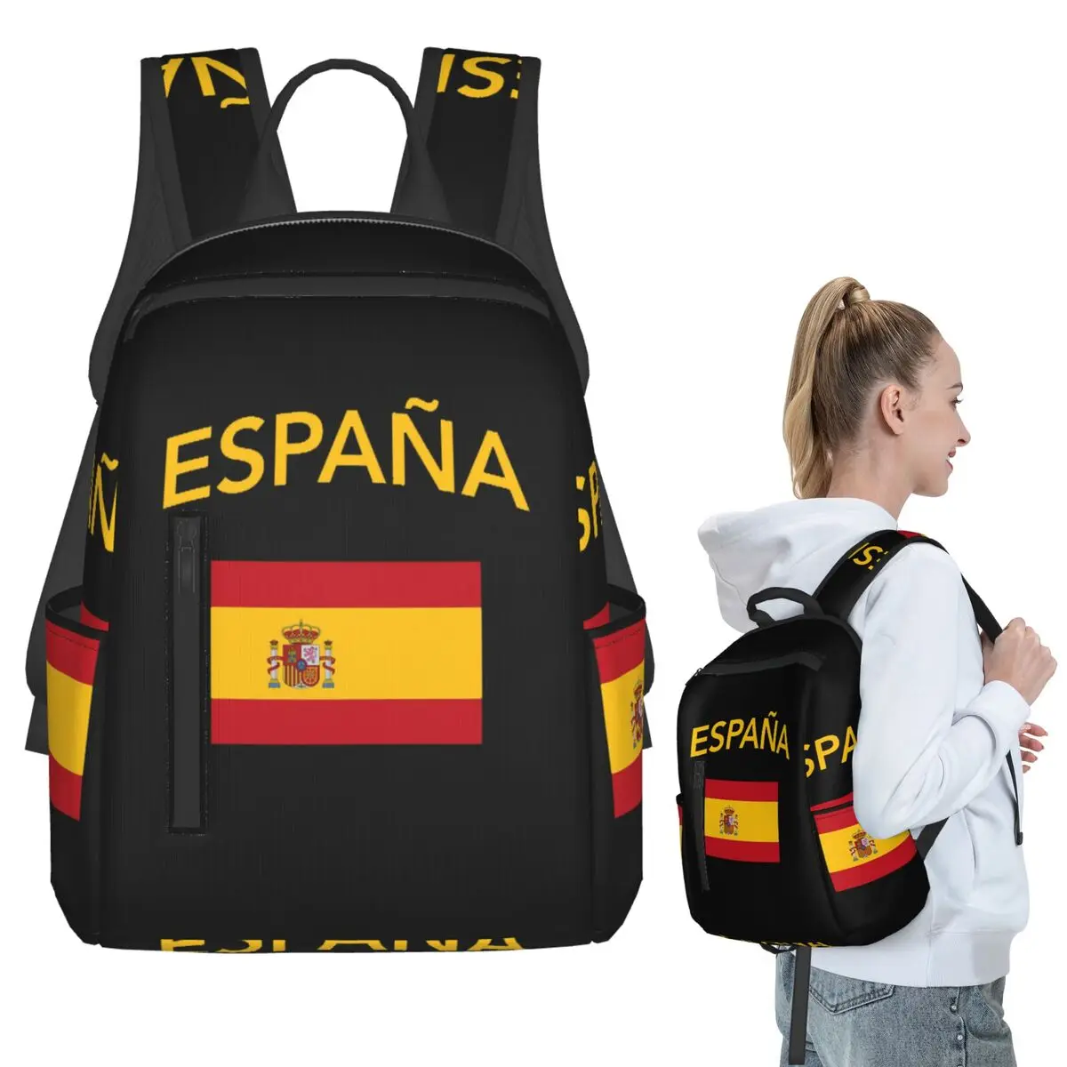 

Spain Spanish Flag Backpack Student BookBag Children School Bag Laptop Shoulder Bags Men Women