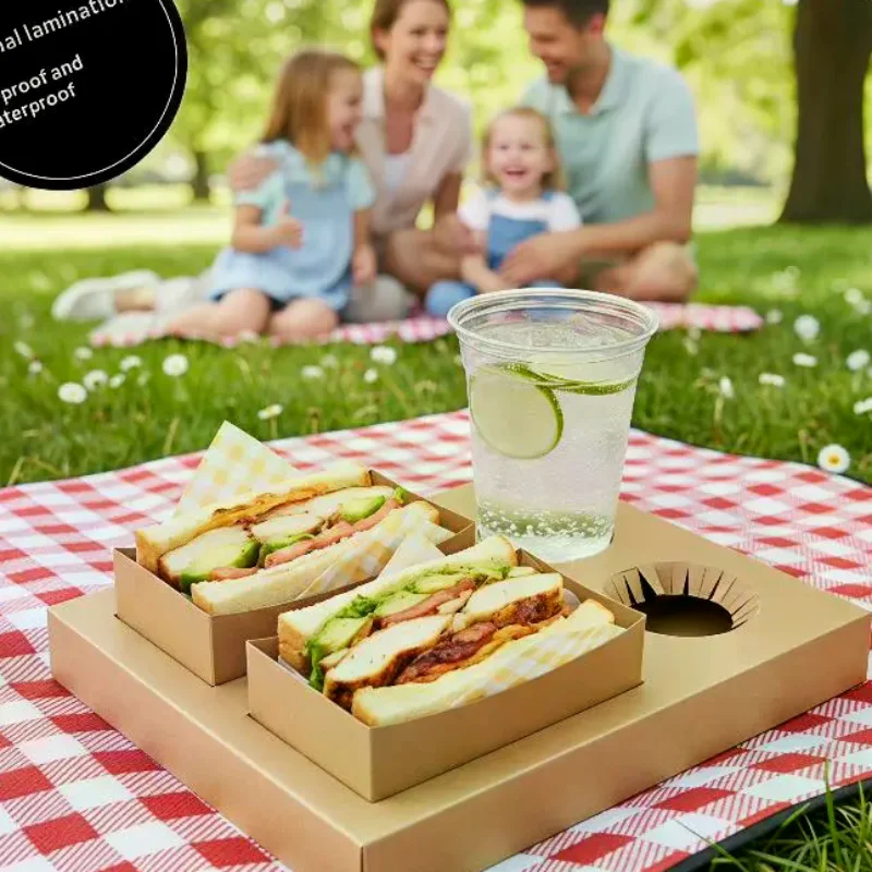 Biodegradable Kraft Paper Hamburger Boxes 10 Pcs Disposable Containers for Picnic Spring Outing Commercial Food Pack Use