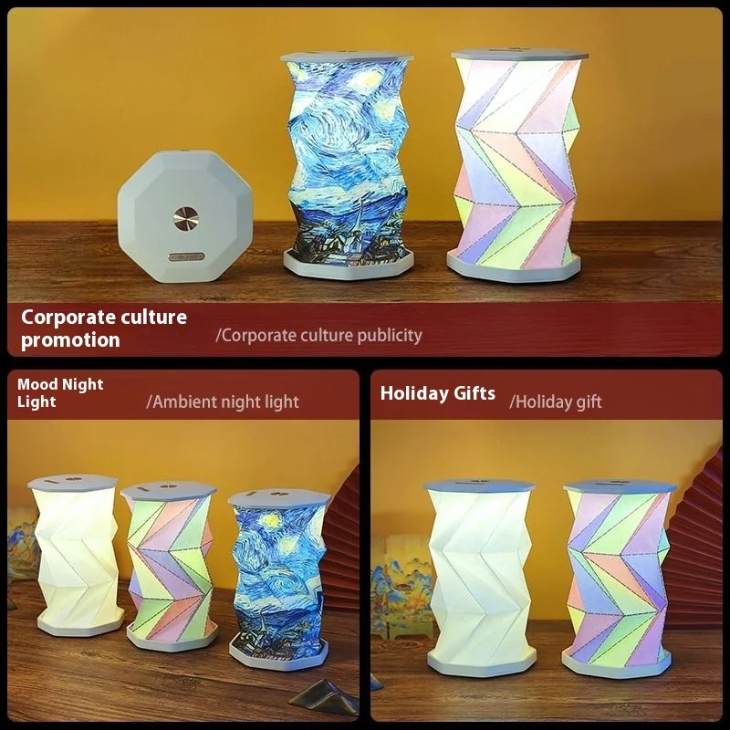 Regalo creativo Lampada rotante pieghevole magnetica Origami Art Atmosphere Lampada da scrivania Regalo culturale Luce notturna Souvenir