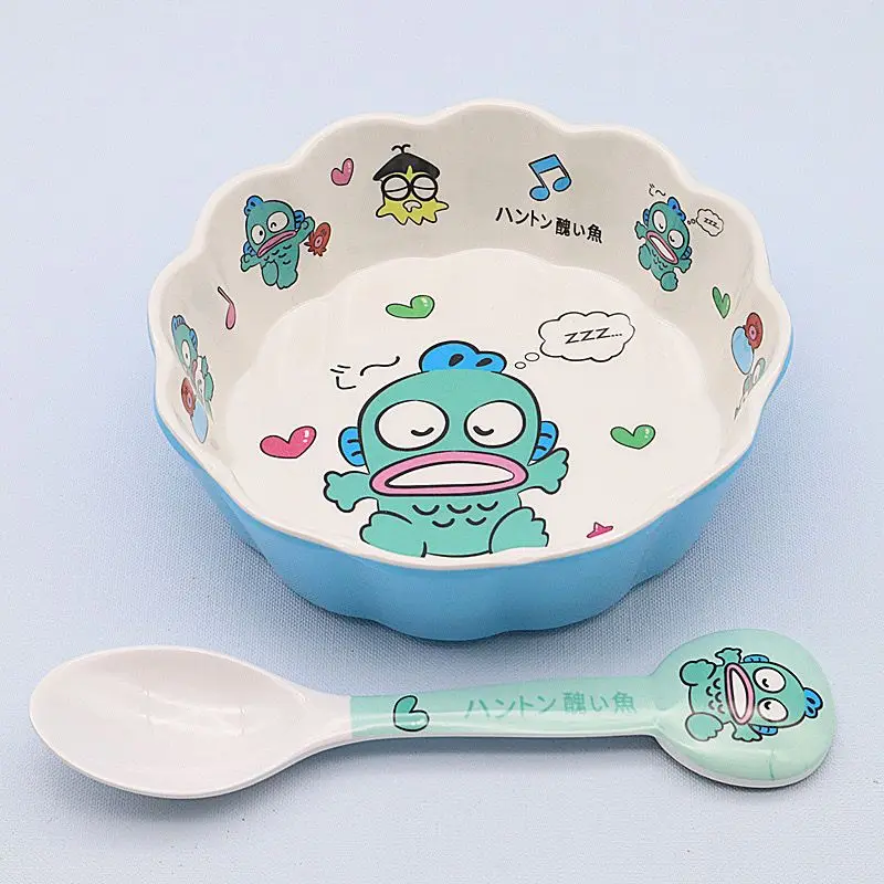 Cartoon Sanrio Tableware Hangyodon Anime Cute Kawaii Kitchen Set Large Tray Lace Bowl Plate Fruit Salad Storage Toys Girls