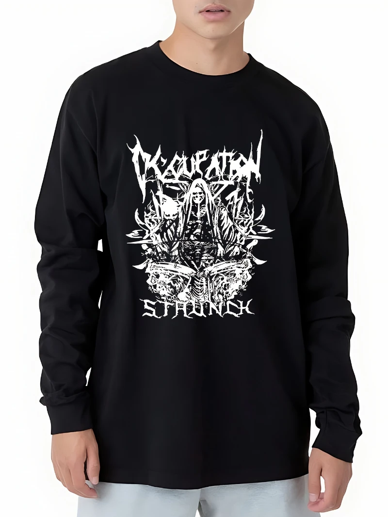 

Mens Black Gothic Rattan Skull Print Long Sleeve Hoodies 2025 Autumn Winter Round-neck Hoodie Is for Both Men and Women Top