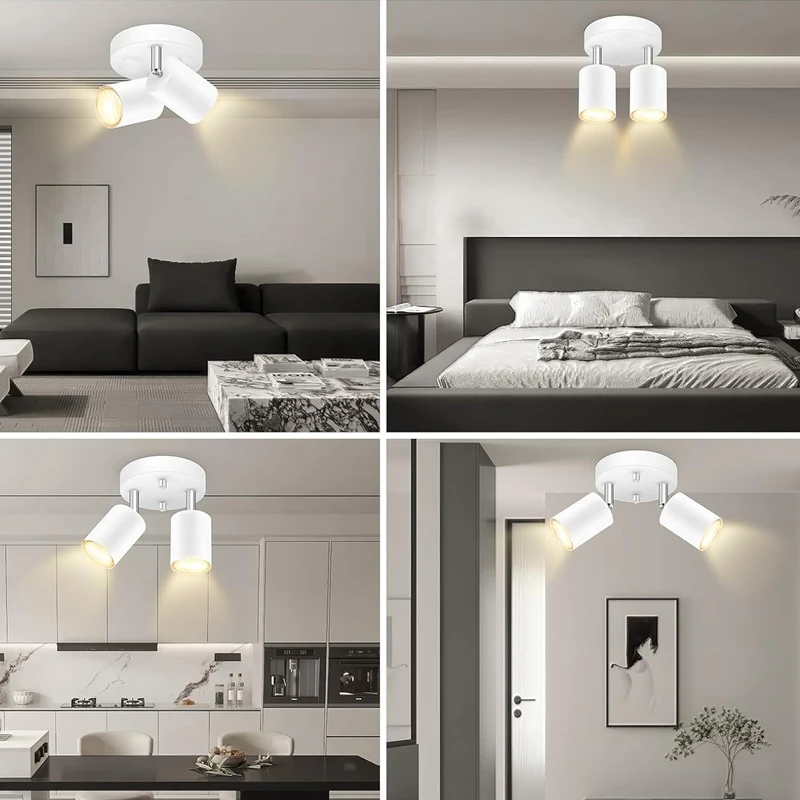 مصباح سقف LED حديث - 350 °   مصباح حائط مزدوج GU10 قابل للدوران، أسود (موفر للطاقة) للممر وغرفة المعيشة وغرفة النوم والمطبخ