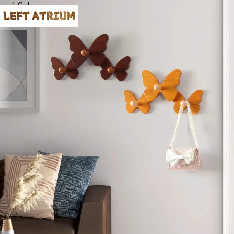 

Неперфорационный декоративный крючок в виде бабочки, деревянные настенные крючки, вешалка для одежды, сумка, крючок для ключей, стеллаж для хранения, полка-органайзер, крючки для одежды