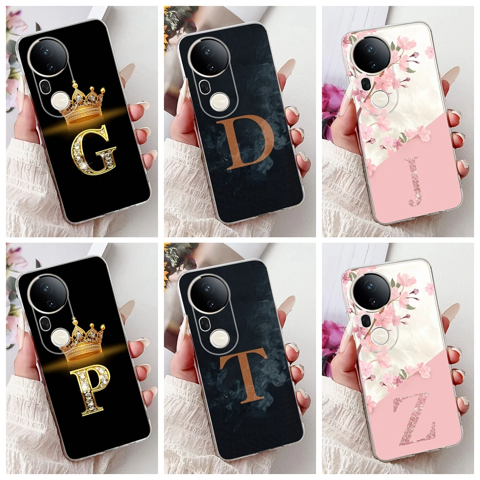 

Чехол для Vivo S20 Pro V2430A, прозрачный роскошный чехол с буквами A-Z, модные цветы, Корона, мягкая задняя крышка для Vivo S20Pro Funda