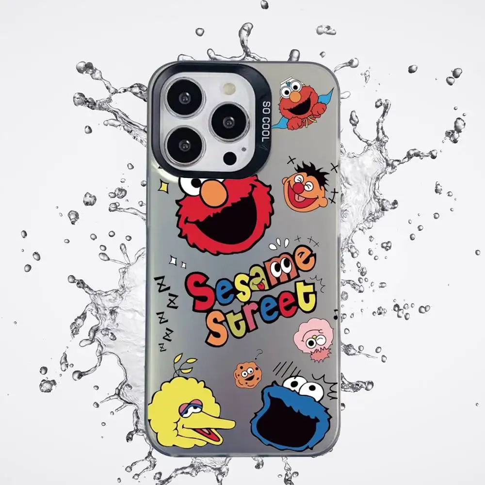Cute Cartoon S-Sesame S-Street Phone Case For IPhone 16 15 14 13 12 11 Pro Max Plus Color Shockproof Back Silver Cover