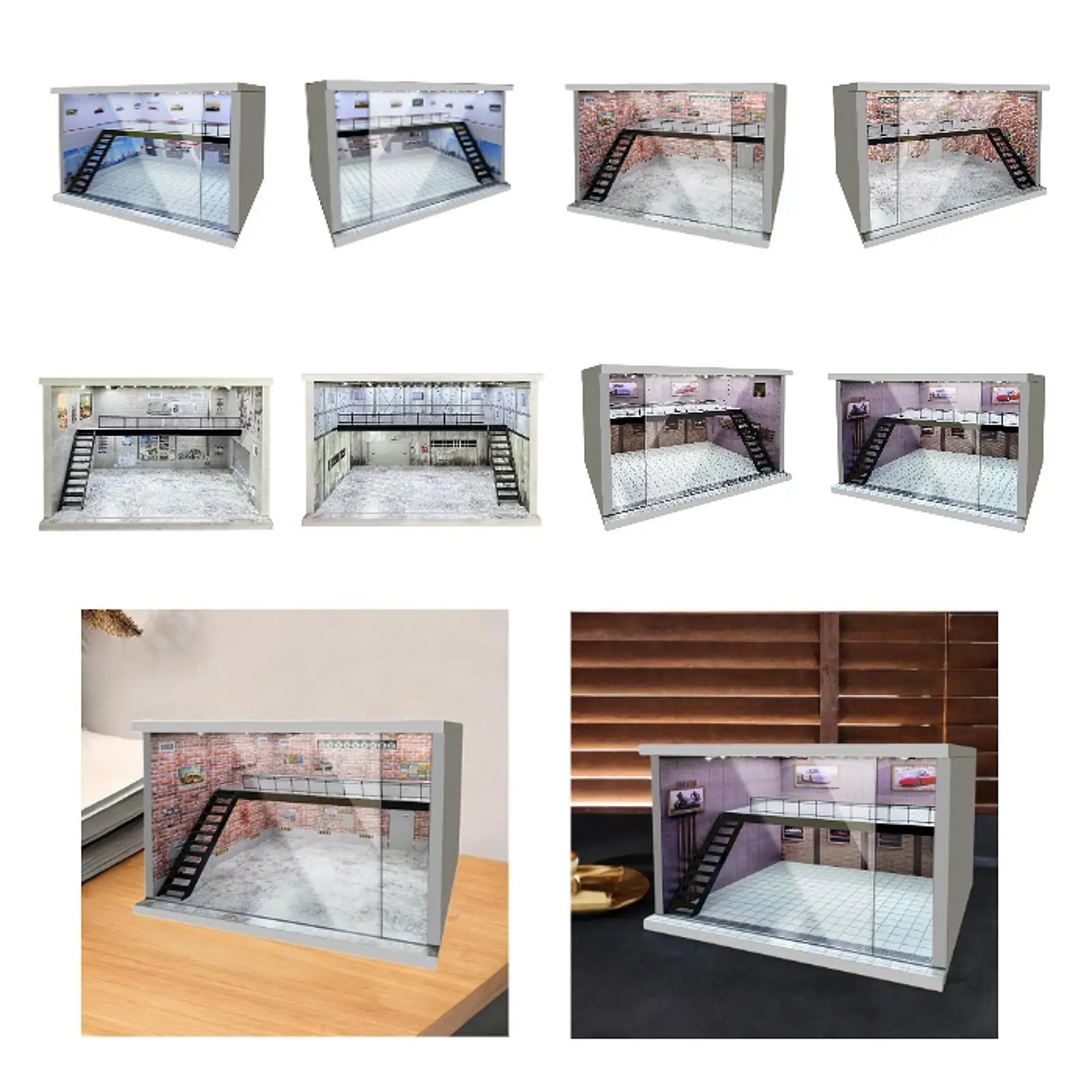 

Diecast Car Display Case Protection Box Tabletop Decor 1/64 1/36 1/32 Scale LED Parking Lot Double Layer for Diecast Car Layout